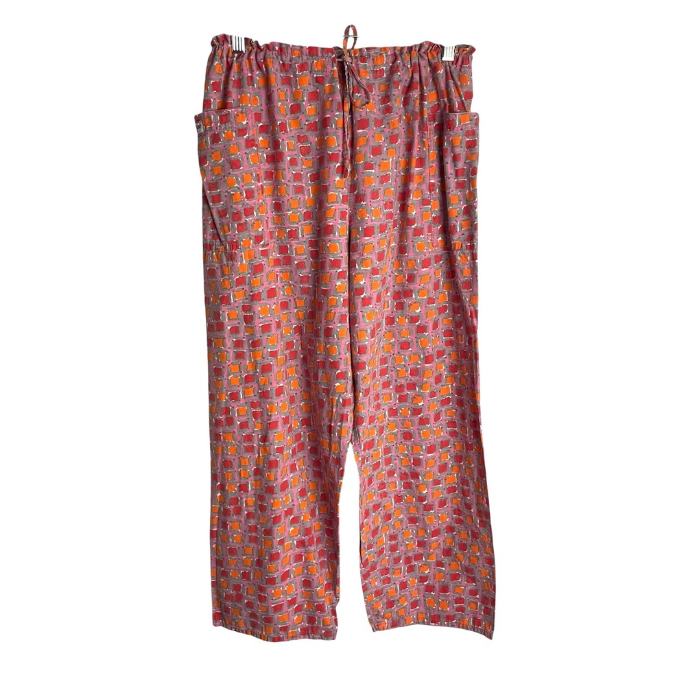Vtg Naf Naf Paris Womens Pants Sz PP/US XS Pink Cotton Wide Leg Geometric Beachy